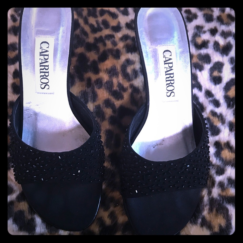 Euc Caparros black beaded heels